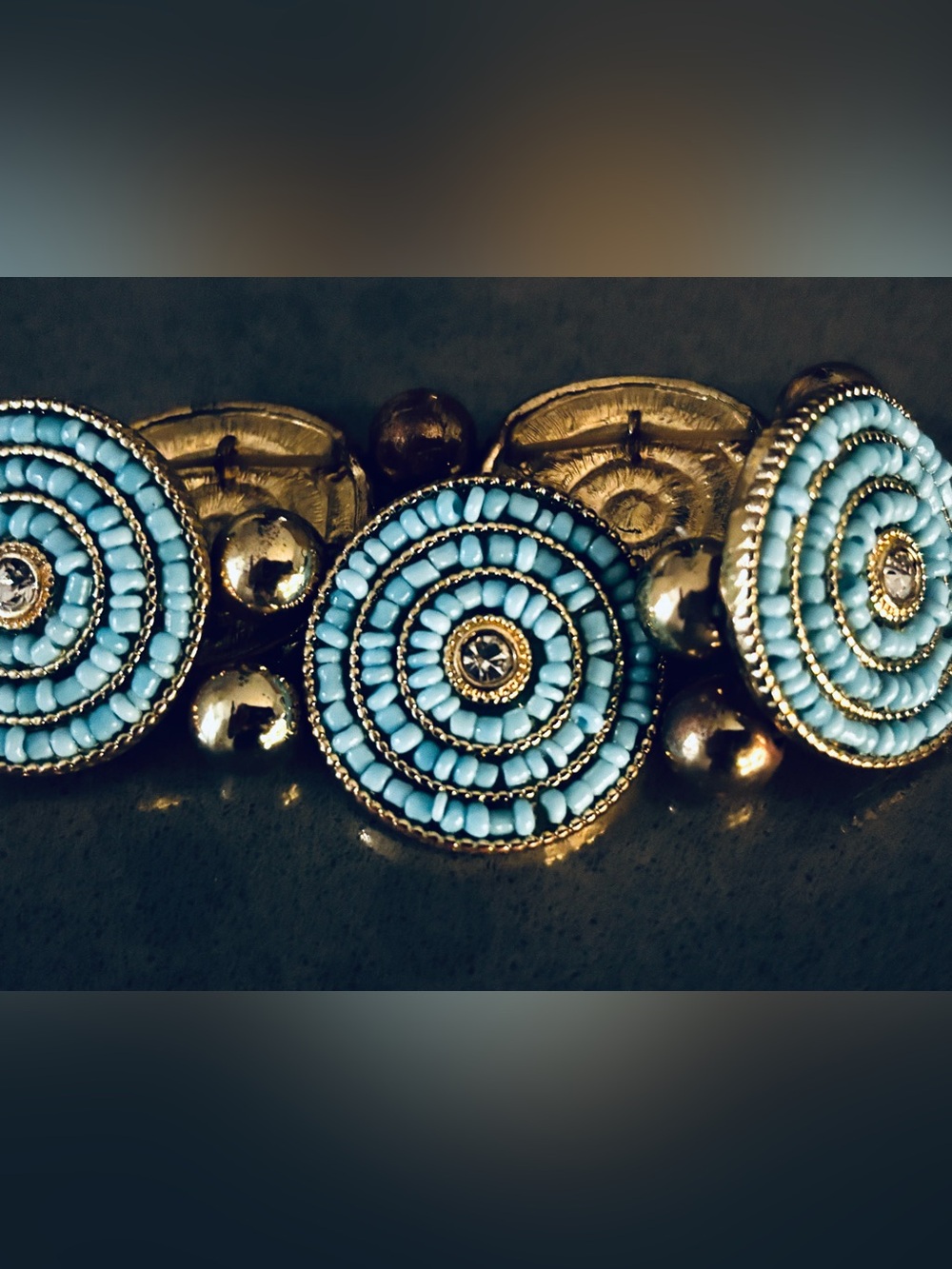 Gold with Turquoise Micro Beaded Stretch Bracelet